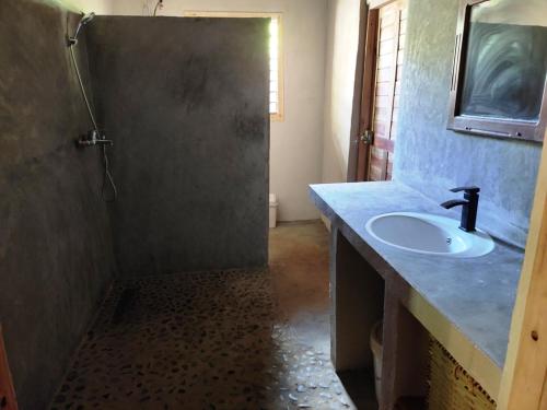 a bathroom with a sink and a shower at Villa Métisse in Nosy Be