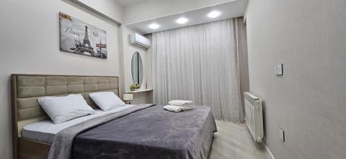 - une chambre avec un grand lit dans l'établissement Park Azure Comfortable Apartment, à Baku