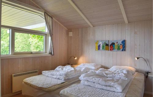 Loddenhøjにある3 Bedroom Amazing Home In Aabenraaの窓付きの客室で、ベッド2台(ベッドメイキングなし)