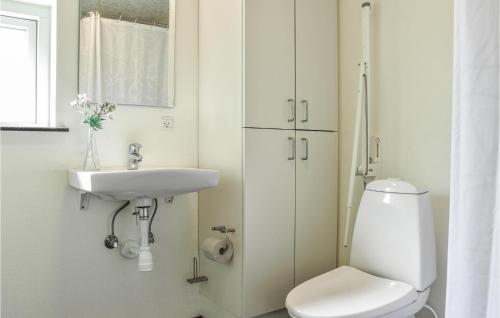 Łazienka z białą toaletą i umywalką w obiekcie 2 Bedroom Beautiful Home In Spjald w mieście Spjald