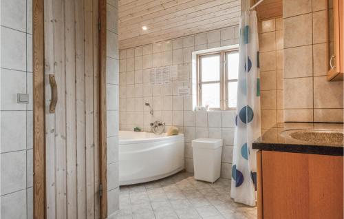 ÅrøsundにあるGorgeous Home In Haderslev With Kitchenのバスルーム(バスタブ、トイレ、シンク付)