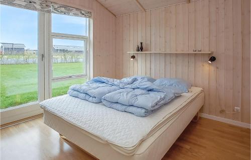 FlovtにあるAmazing Home In Haderslev With 3 Bedrooms And Wifiの大きな窓付きの客室のベッド1台分です。