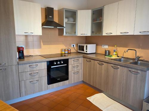 a kitchen with a sink and a microwave at Appartamento Scarlett in Villafontana