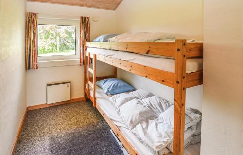 EgernsundにあるAmazing Home In Egernsund With 4 Bedrooms, Sauna And Wifiの窓付きの小さな部屋の二段ベッド2台分です。