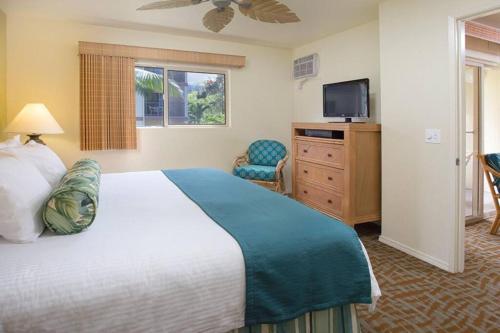 una habitación de hotel con una cama y un televisor en Beautiful 1 bedroom Condo @ Kona!, en Kailua-Kona