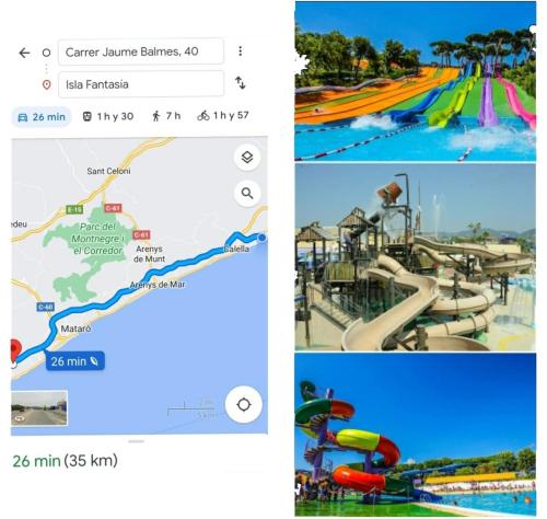 a map of the water park and a map of a water park at Apartamento en la costa del Maresme in Pineda de Mar