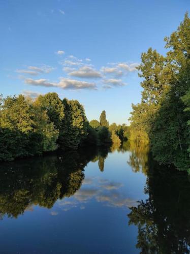 un fiume con alberi che riflettono l'acqua di Escapade Périgourdine a Trélissac