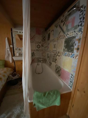 a bathroom with a bath tub in a room at Casa Vegana in Trun