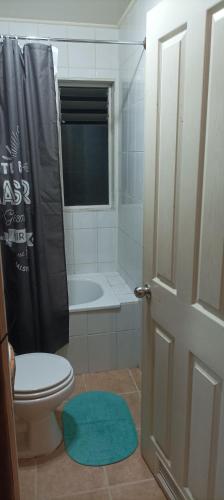 La salle de bains est pourvue de toilettes et d'une baignoire. dans l'établissement Casa Turística Arauco, à Arauco