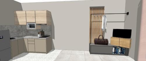 a rendering of a kitchen with a tv at BluMango Resort in Ierissos