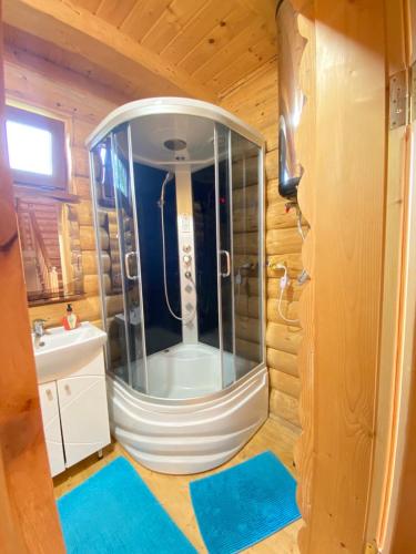 a bathroom with a shower and a sink at Садиба Краєвських in Krapivnik