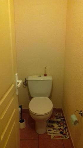 une salle de bain avec des toilettes blanches dans une chambre dans l'établissement Appartement 4 pers. 1 chambre avec piscine, à Roquebrune-sur Argens