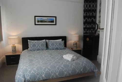 een slaapkamer met een bed met 2 nachtkastjes en 2 lampen bij Ant on Monateric in Stanley