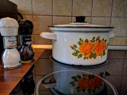 a pot sitting on top of a stove at Studio Viva - Cosy Flat in Budapest - Free Parking in Budapest