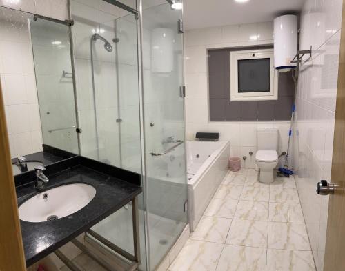 a bathroom with a shower and a sink and a toilet at Queen plaza Nasr City in Cairo