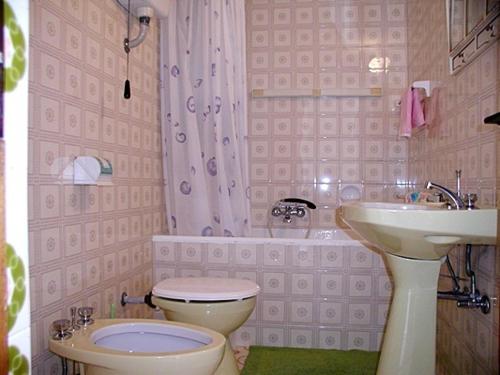 a bathroom with a toilet and a sink at Apartments Lukoran in Lukoran