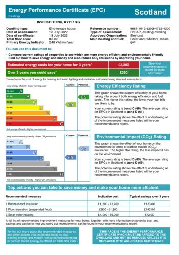 a screenshot of a document with the energy performance certificate efs at 3 bedroom home-inverkeithing in Fife