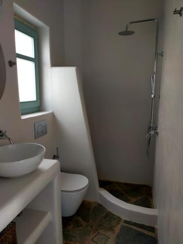 a bathroom with a toilet and a sink and a shower at Amorgos Elegant Houses, Villa 3 in Aegiali