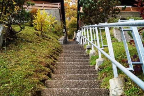 kilka schodów prowadzących do domu w obiekcie Friedmatte Breathtaking View w mieście Beatenberg