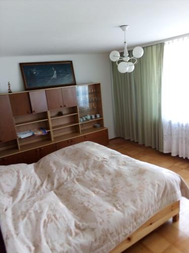 1 dormitorio con cama y ventana grande en Ciche Ranczo, en Łuków