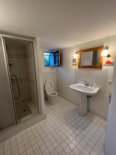 łazienka z umywalką, prysznicem i toaletą w obiekcie Entre Nice et Monaco grande Villa avec piscine privée 12 personnes w mieście Drap