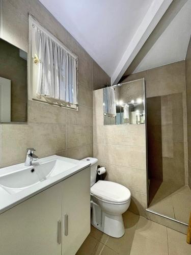 a bathroom with a toilet and a sink and a shower at Résidence Storia di Blue in Porto-Vecchio
