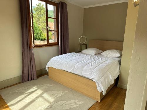 1 dormitorio con 1 cama grande y ventana en GITE DES FORGERONS en Dambach-la-Ville