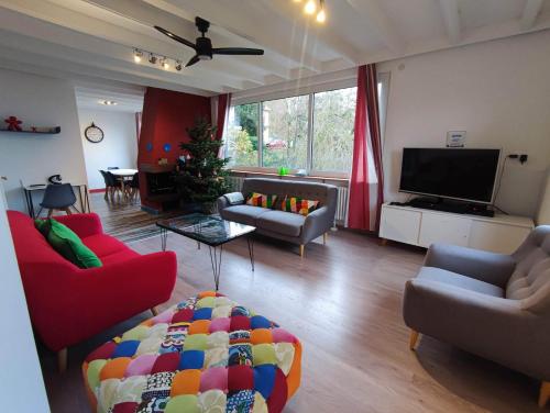 a living room with a couch and a tv at Chemin des Vignerons in Metz