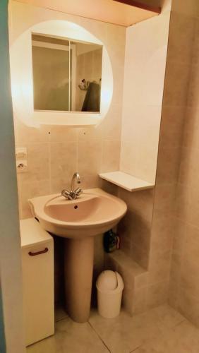 une salle de bain avec un lavabo et un miroir dans l'établissement Appartement Collioure le haut, à Collioure