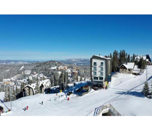 a ski slope with people skiing on it in the snow at Apartman Drvorez-direktno na ski stazi in Jahorina