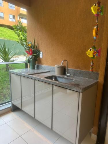 a kitchen with a sink and a counter at Flat praia dos carneiros eco resort 26 in Tamandaré