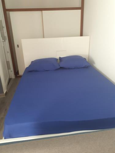 a large bed with blue pillows in a room at Éden in Combo