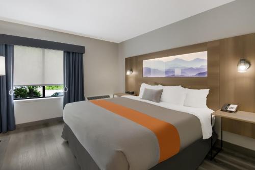 a hotel room with a large bed and a window at Graystone Lodge, an Ascend Collection Hotel in Boone