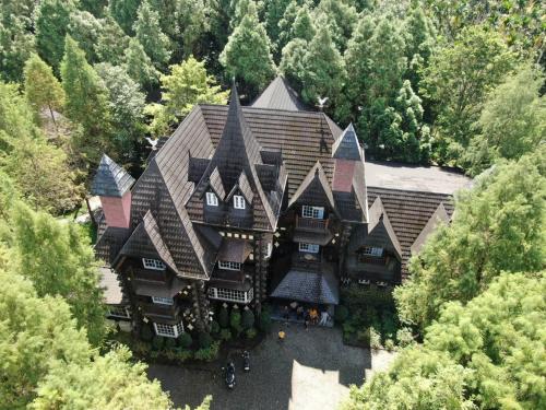 een luchtzicht op een groot huis in het bos bij 日月潭森堡萊夫莊園 in Yuchi