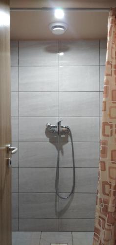 a bathroom with a shower with a sink at Vínny dom - Rumcajz - Borház in Obid