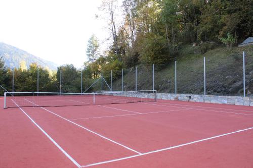a tennis court with a net on top of it at Hotel Schloss Mittersill in Mittersill