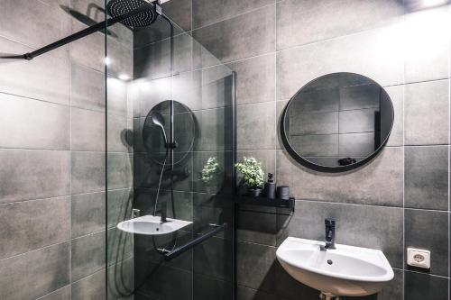 a bathroom with a sink and a mirror at Villa Gall in Český Krumlov