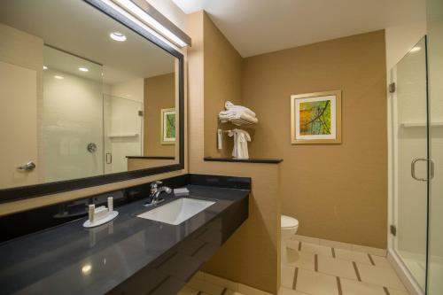 ein Bad mit einem Waschbecken und einem Spiegel in der Unterkunft Fairfield Inn & Suites by Marriott Provo Orem in Orem