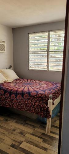 a bedroom with a bed and two windows at Casa LOLO on hills of Culebra in Culebra