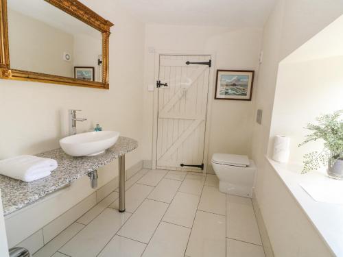 a bathroom with a sink and a toilet and a mirror at The Apartment Stow-on-the-Wold in Stow on the Wold