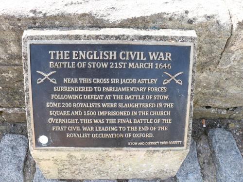 a sign for the english civil war on a stone wall at The Apartment Stow-on-the-Wold in Stow on the Wold