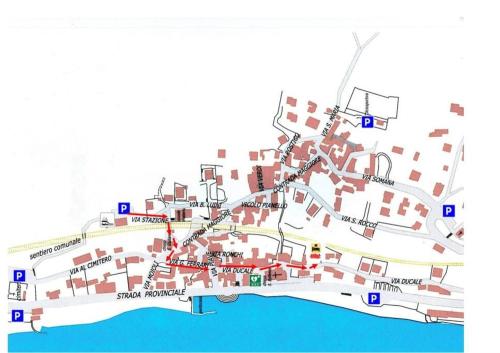 a map of a city with red w obiekcie Casa Ducale Como Lake View w mieście Mandello del Lario