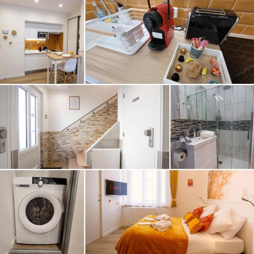 un collage de photos d'une salle de bains et d'une maison dans l'établissement Promenade d'Automne - Netflix & Wifi - Climatisation- Parking Gratuit - check-in 24H24 - Emplacement Vélos - GoodMarning, à Châlons-en-Champagne