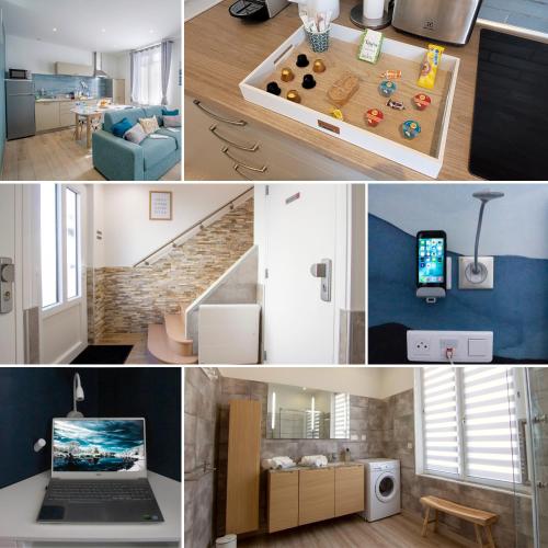 un collage de photos d'un salon et d'une maison dans l'établissement Cocon d'Hiver - Netflix & Wifi - Parking Gratuit - check-in 24H24 - Kit Bébé disponible sur demande - Emplacement Vélos - GoodMarning, à Châlons-en-Champagne