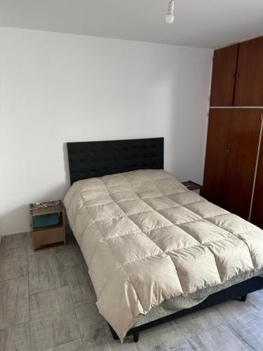 1 dormitorio con 1 cama grande y armario de madera en Departamento en General Paz en Córdoba