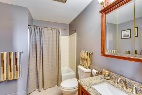 uma casa de banho com um WC, um lavatório e um espelho. em Muncy Vacation Rental with Deck and Views 