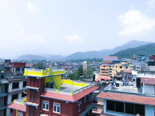 a view of the city from the roof of a building at Hotel Balgopal in Kathmandu