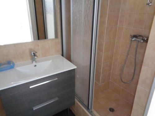 een badkamer met een wastafel en een douche bij Studio Le Lavandou, 1 pièce, 2 personnes - FR-1-308-73 in Le Lavandou