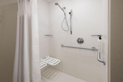 a bathroom with a shower with a shower curtain at SpringHill Suites by Marriott San Angelo in San Angelo