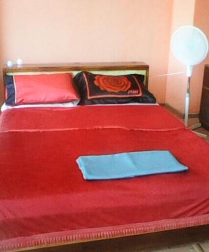 アテネにあるApartmentの赤いベッド(赤い毛布、赤い枕付)
